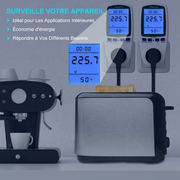 Digital energimåler for stikkontakt, energiforbruk med 7 moduser og LCD-skjerm, strømforbruksmåler for stikkontakt for store elektriske apparater