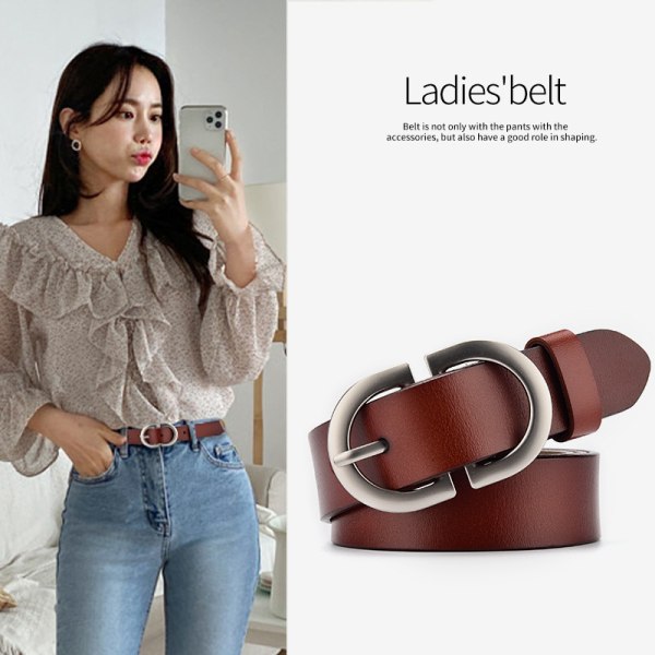 Belte Dame Allsidig Belte Herre Retro Ku Hud Slitasjesterk Jeans med Pin Spenne Dekorasjon