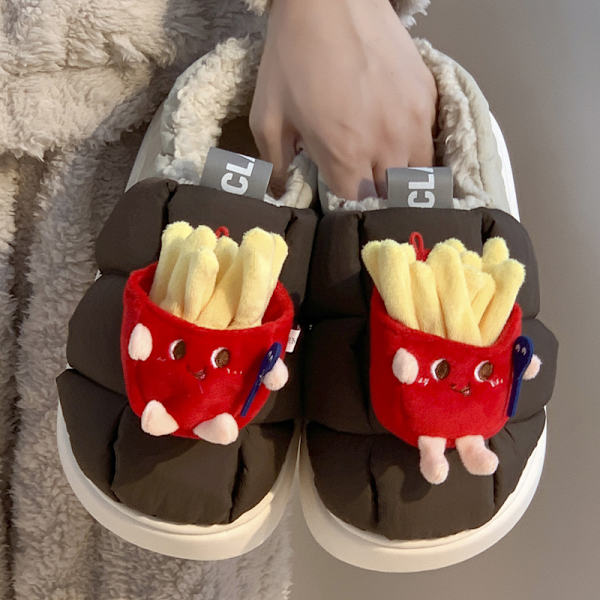 Chips Shoes tilbyr optisk varme kvinners fluffy bomullsslippers, hjemmekamp, ensfarget ID-bilde, enkle vanntette sko 24,5 cm