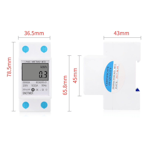 DDS528 Multifunktionell intelligent digital display Effekt 230V enfas skenmonterad wattimmemätare