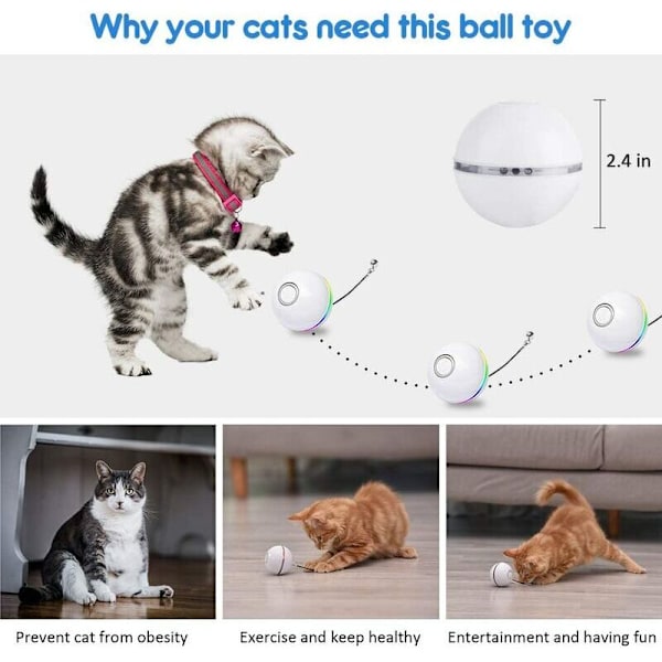 Katteleker for Innekatter, Interaktiv Katteball med LED-Lys Katteleker