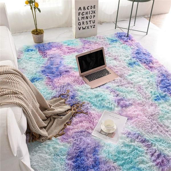 Mjuk fluffig matta för pojkar flickor sovrum plantskola sovsal vardagsrum, Tie Dye fluffig sängmatta färgglad abstrakt inomhus plysch plysch golvmatta (2x3