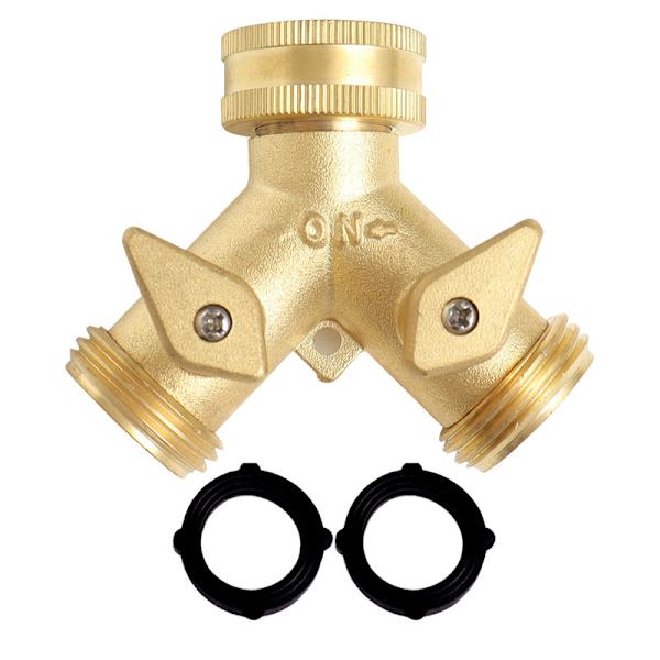 Heavy duty solid messing slange Y-afgrener, slangehane afgrener, 3/4 tommer messing slange adapter konnektor lukkeventil, slange sokkel adapter 2 ventiler, plu