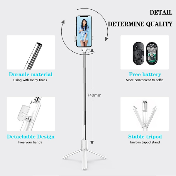 Selfie Stick Tripod Selfie Stick, 4-i-1 Selfie Stick Bluetooth Selfie Stick Tripod Bluetooth Selfie Stick Udtrækkelig Teleskopisk Justerbar Monopod med