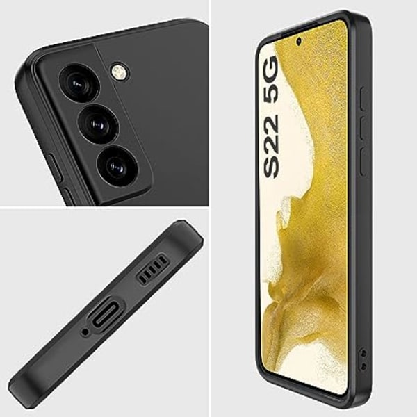 Musta, kamerasuojakotelo Samsung Galaxy S22:lle, Samsung S22 5G silikonikotelo, iskunkestävä suojakuori, ohut, joustava, tyylikäs, korkea laatu