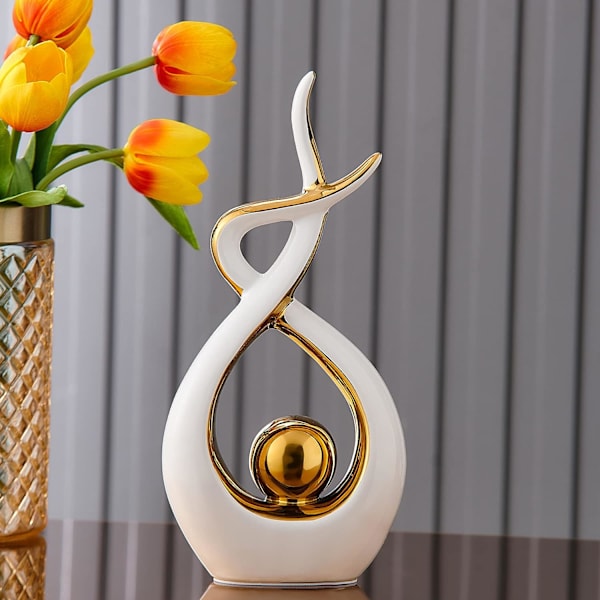 Hjemmeindretning Moderne Abstrakt Kunst Keramisk Statue Hjemmedekorationer til Stue Spisestue Sofabord Midtpunkt - God Gaveidé 12,8\" Høj (Hvid)