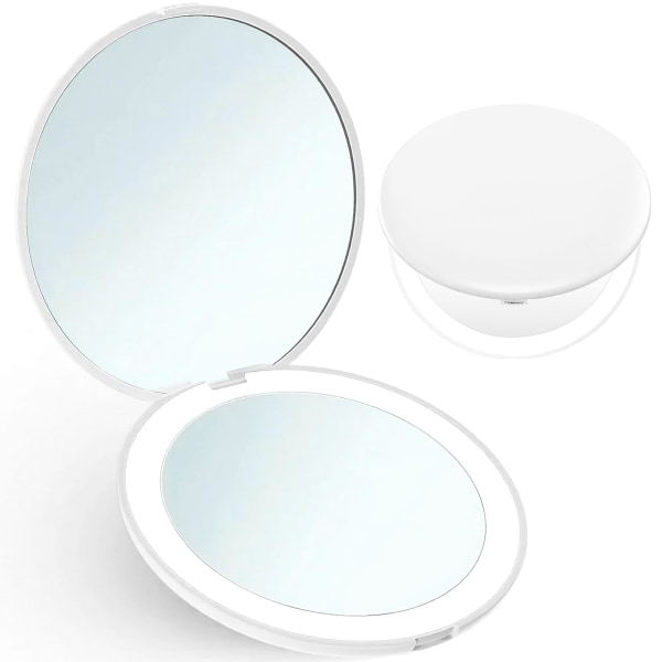 Upplyst resespegel, liten 1X bärbar fickspegel Kompakt sminkspegel Handväska Handväska Mini handhållen spegel (vit)