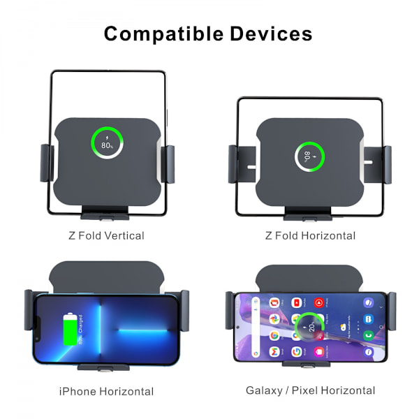 Billadapter Trådløs Oplader Kompatibel med Samsung Fold4 Foldbar Skærm Kompatibel med Huawei Xiaomi Vivo