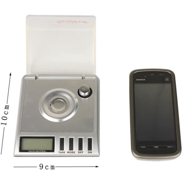 Älykäs paino, tarkka milligramman digitaalinen koruvaaka, 20 x 0,001 g, taarausfunktiolla, kalibrointipaino ja pinsetit mukana.