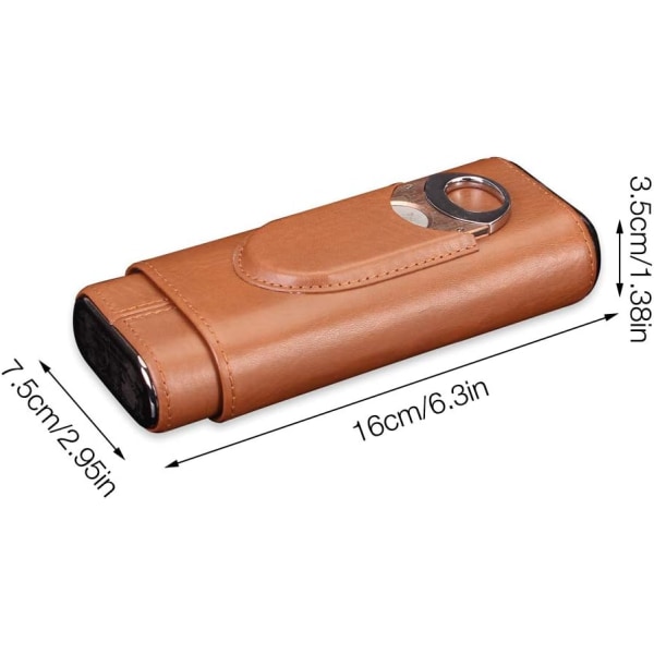 Brun läder cigarrlåda, cigarrfodral, bärbar läder cigarrfodral med cederträfoder 3 rör, med rostfritt stålcigarrskärare