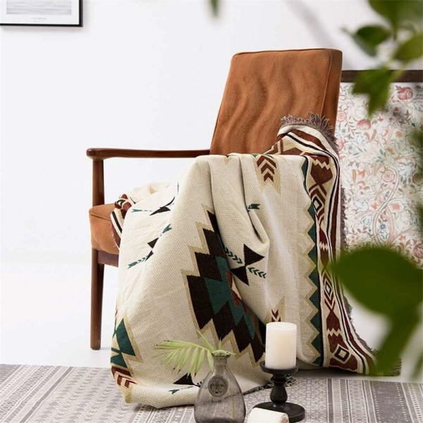 Soffaöverdrag, amerikansk etnisk stil sofföverdrag, hel täckning geometrisk stickad soffkudde -90*90cm