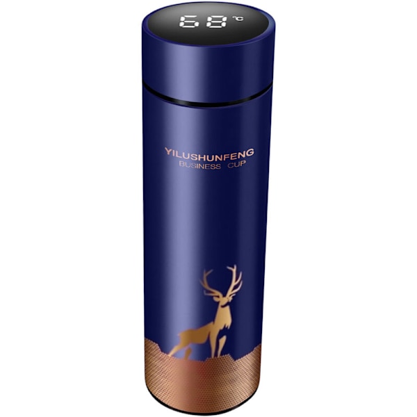 Smart temperaturdisplay vakuumisolerad flaska 17,6 oz / 500 ml LCD-pekskärm läckagesäker rostfritt stål, svart