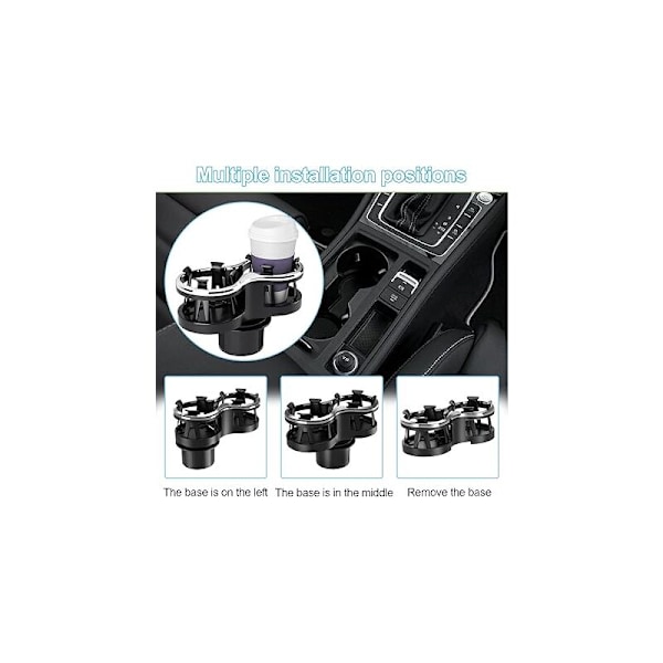 Universal Bilkopholder, 2 i 1 Multifunktionel Kopholder Udvidelsesadapter med Udvidbar og Aftagelig Base, Roterbar Dobbelt Kaffeflaskeholder