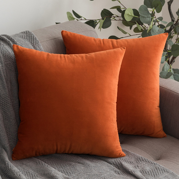 Sæt med 2 bløde fløjlsbetræk til udendørs puder (orange 45x45CM), dekorative havepudebetræk til stue, soveværelse, sofapudebetræk