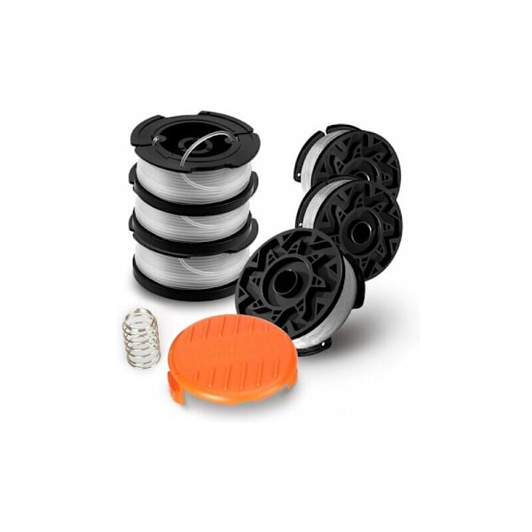 Set med 6 spolar A6485 A6481 för Black Decker gräsklippare, nylontråd 6 x 9 m, tråd 1,65 mm + 1 kork + 1 fjäder