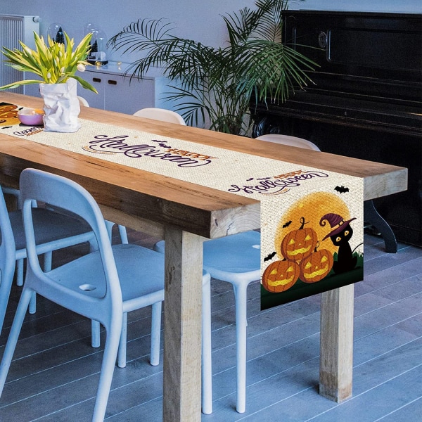 Påske Halloween Græskar Flaggermus Linned Bordflag Hjem Restaurant Stue Spisebord Indendørs Udendørs Dekoration Bomuld Linned