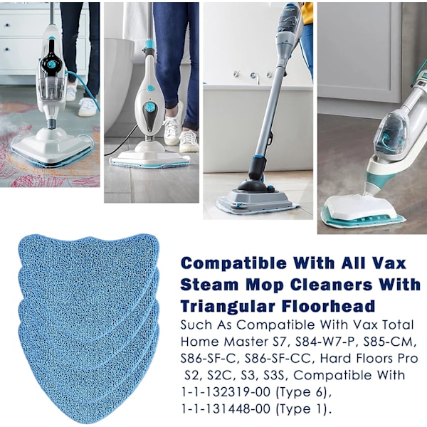 4 stk. dampmoppputer for Vax dampmopper S85-CM S86-SF-CC S86-SF-C og flere, mikrofibermopp rengjøringsputer erstatning mopp pute