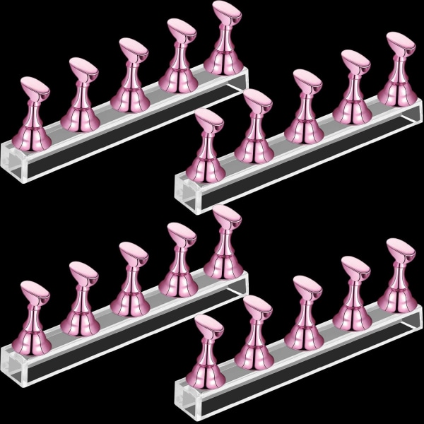 4 sett akryl negl displaystativ neglholder magnetisk neglpraksisstativ fingernegl DIY negldesignstativ for falsk negl manikyrverktøy (rosa)