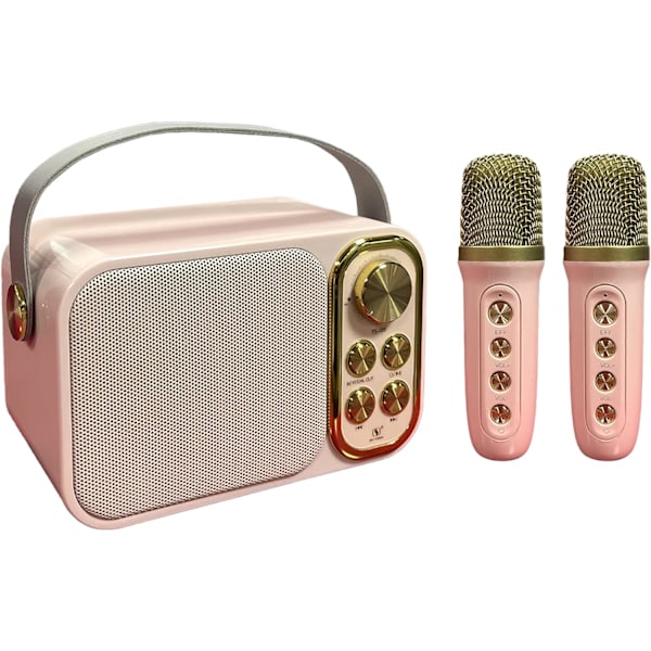 Mini Karaoke-maskin for voksne og barn, bærbar Bluetooth Karaoke-høyttaler med 2 trådløse mikrofoner for TV, husfest, gave til hjemmet