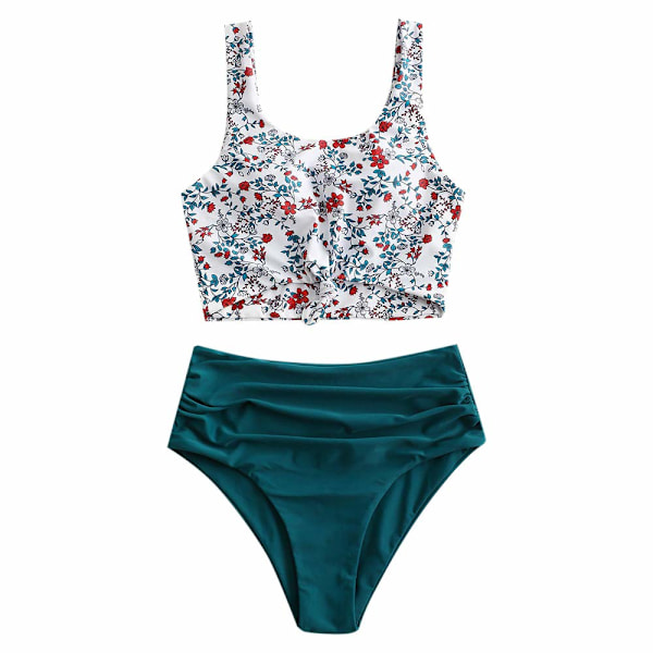 Kvinnors Scoop Bikini Set Ruffled Hög Midja S