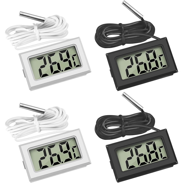 Mini digital LCD-termometer temperatur med temperaturfølersensor tester for kjøleskap frysere akvarium (4X svart)