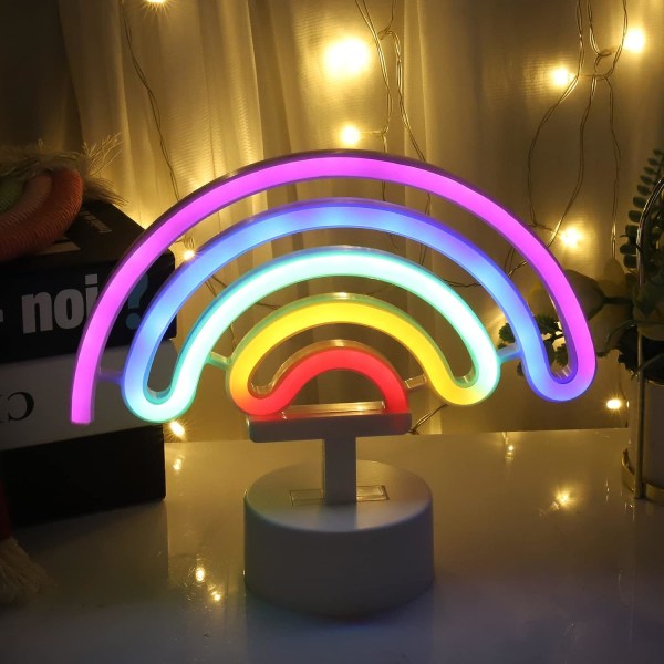 Neonlys til soveværelset - Batteridrevne LED-lysskilt - Regnbue-neonskilt med stativ - Festbelysning