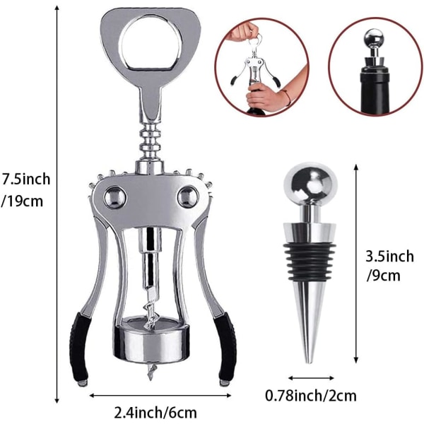 Vingekorketrekker med flaskestopper, premium flaskeåpner kork og flaskekapselåpner for servitør vinelskere