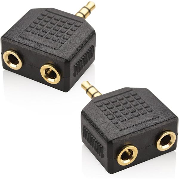 Hodetelefon Y-splitter og hann lydkontakt til 2 hunnkontakter for iPhone, iPod, iPad og andre Apple-lydenheter 3,5 mm splitter (2-pakning) Svart