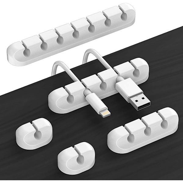 5-delt kabelholderklemme (hvid, ekskl. datakabler), kabelstyringsjumper-arrangør skrivebord USB-opladningskabel musekabeltråd PC-kontor hom