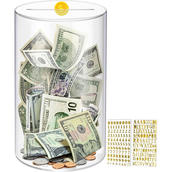 Extra stor spargris för vuxna och barn, akryl transparent spargris och myntburk, 4,1 liters kapacitet måste brytas för att öppna (15*25,5 cm)