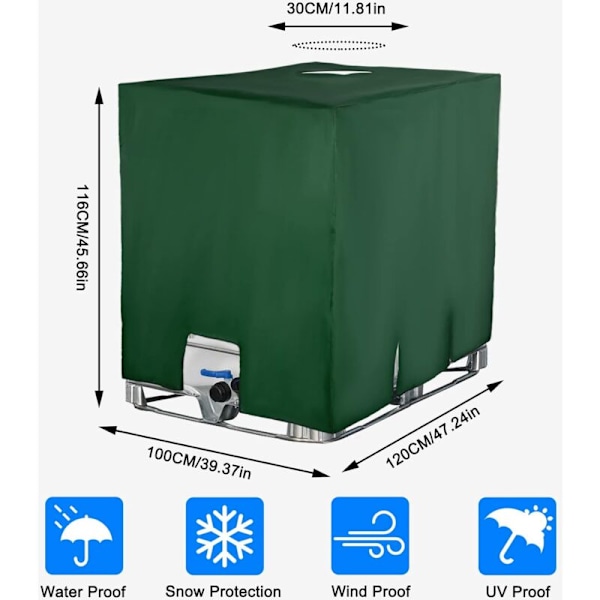 IBC Vattentankskydd, Dammtätt, UV-beständigt, Skyddande Presenning, Lämplig för 1000L IBC Tank (120 x 100 x 116 cm, Grön)