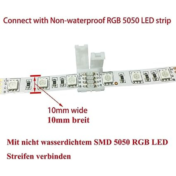 RGB 5050 LED-stripekontakt 4-pinners hurtigkontakter for 10 mm bred SMD 5050 RGB vanntett og ikke-vanntett RGB LED-stripe, fri lodding (10 stk) [