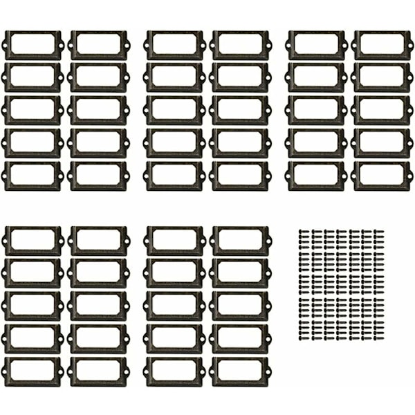 50 stk. dørskiltrammer, metallskiltholder, skiltholder for navnekort til skuffer, for navneskilt, apotekerskap, arkiveringsskuff