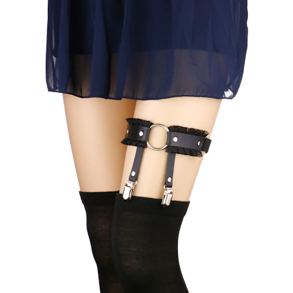 Harajuku punk hottie PU ring O-formad dubbelsidig strumpebandsklipp mode spets sexig spets lårring strumpeband 1 par
