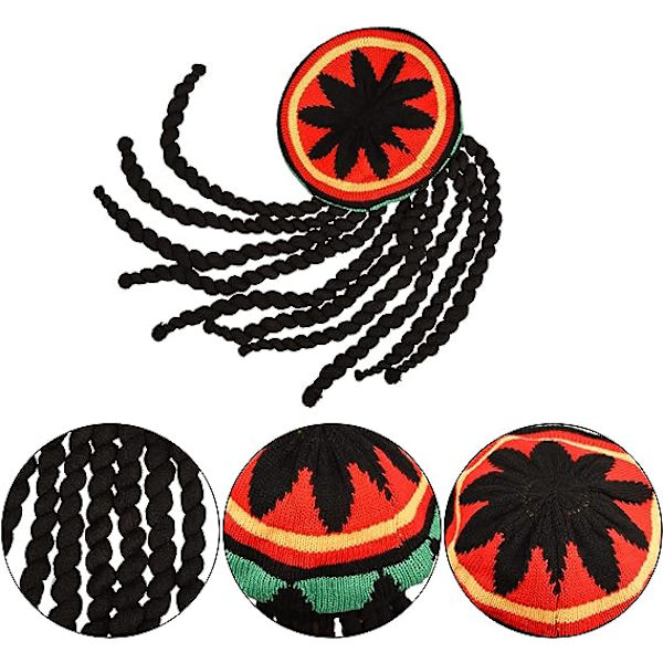 Rasta-hat med sorte dreadlocks - Jamaicansk dreadlocks-paryk - Rasta-hue