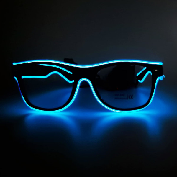 Festbriller (blå), neonbriller, batteridrevne solbriller. F