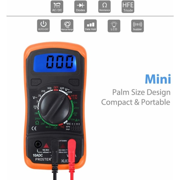 Digital Multimeter Mini Manuell rekkevidde Multimeter Batteritester Di