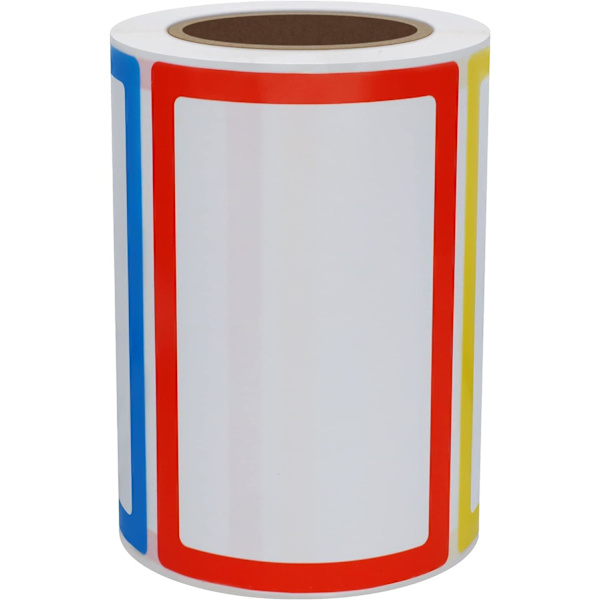 Set med 250 färgglada självhäftande etiketter (4,5*2,5 cm) för kläder, kontor och skolor.