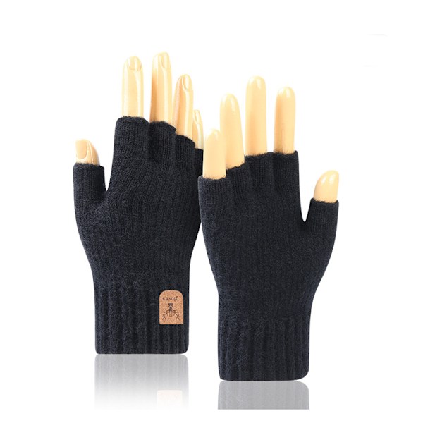 Fingerlösa handskar - Herr vintervantar, halvfingerhandskar stickade vintervantar mjuka och fluffiga för unisex för män kvinnor och en storlek（Svart）