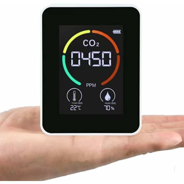 CO2-detektor, koldioxid CO2-monitor, LED-display, luftkvalitet temperatur- och fuktighetsmonitor för hem, kontor, gym, bil (TVOC-sensor-svart)