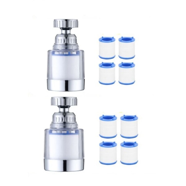 2-pack Kranvattenfilter, Anti-kalkfilter för kran, med 8 PP-bomullsfilterelement och universaladapter för diskho, kök, badrum