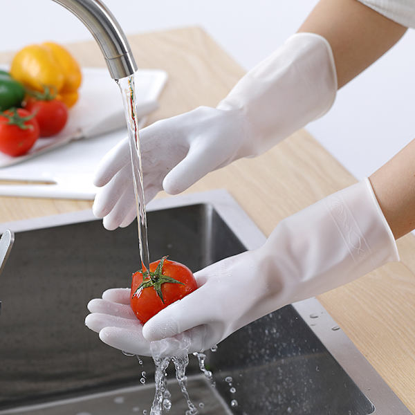 Dobbelt stavede grønne, L-dobbelt farve husholdningsrengøring opvaskhandsker køkkenbørste skål vaskeklud tynd gummi holdbar vandtæt plast T