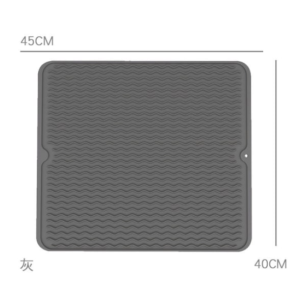 Gray Silicone Drying Mat, ?45*40CM, Set of Draining Mats - Anti-Bacterial Dish Draining Mat