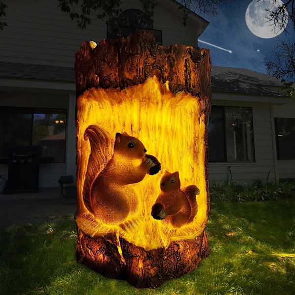 Solcelled Hagebelysning Utendørs, Ekornskulptur Utendørs Hagepynt Vanntette LED Solcelledrevne Hagebelysning Hagedekorasjoner for Hjem Hage Plen Terrasse Fest C