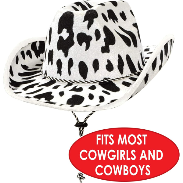 Ko mønstret cowboyhat - One Size Fits Most, justerbar hagerem, Western festartikler, Halloween kostumeklædning