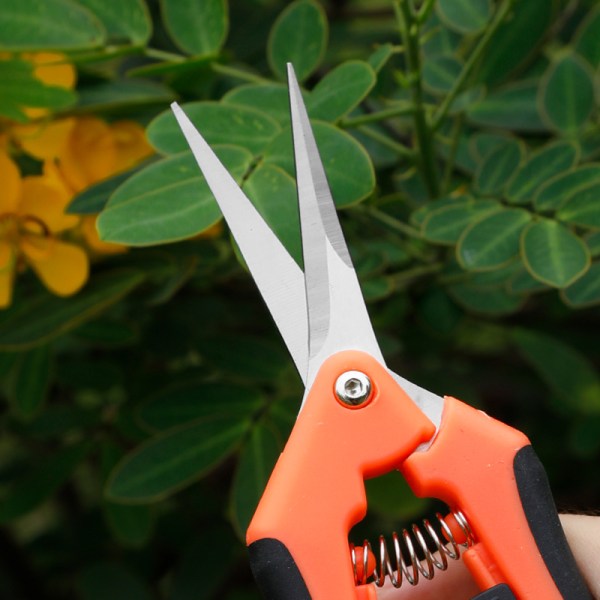 6.5 Inch Gardening Scissors Hand Pruner Pruning Shear with Straight Stainless Steel Blades Orange 1-Pack