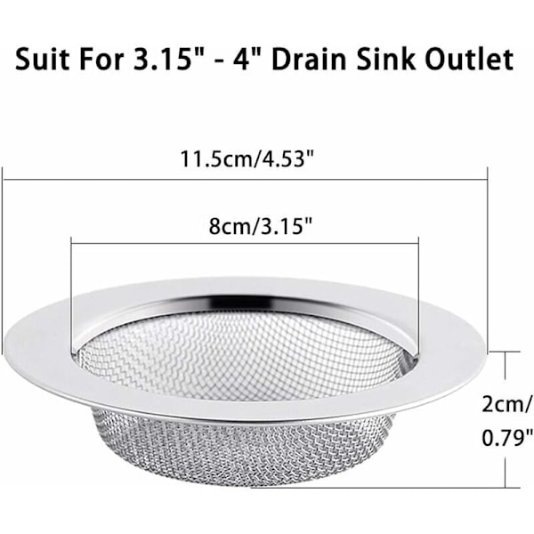2 stk. vaskesi i rustfrit stål, 11,5 cm afløbsfilter, vaskesi, køkkenvaskesi