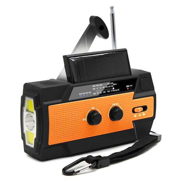 Solcellsradio, Bärbar Nödradio, 4000mAh Uppladdningsbar Powerbank, Batteridriven, Orange