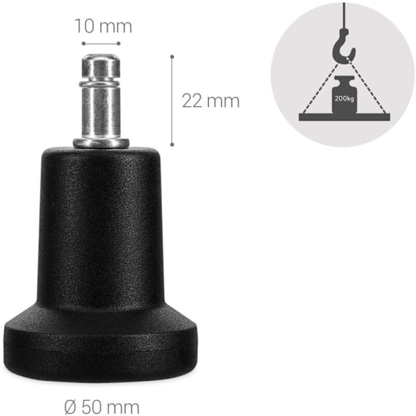 Kontorstol Bells - Sett med 5 Erstatningshjulkopper 10/22 mm - Faste og Stille Stolbein for Harde Gulv