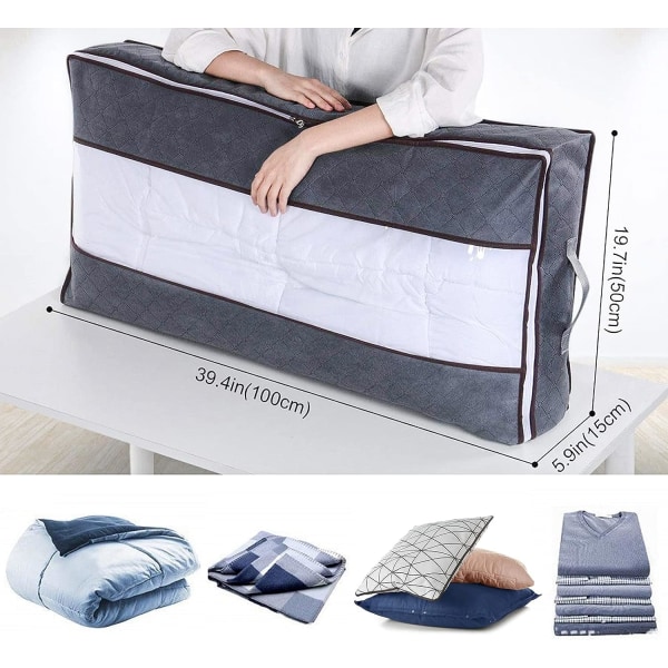Sæt med 2 opbevaringsposer under sengen, stor, sammenklappelig opbevaringsboks under sengen i non-woven materiale, opbevaringsposer til dyner, tæpper, puder, legetøj og tøj